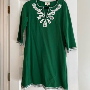 Tuckernuck Green Long Sleeve Dress with White Embroidery
